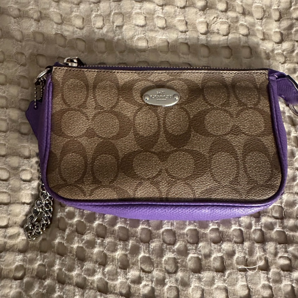 Purple and Brown Designer Women's Coach Wristlet